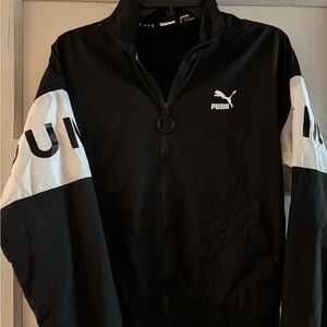 Puma Men's Black Windbreaker with White Sleeves
